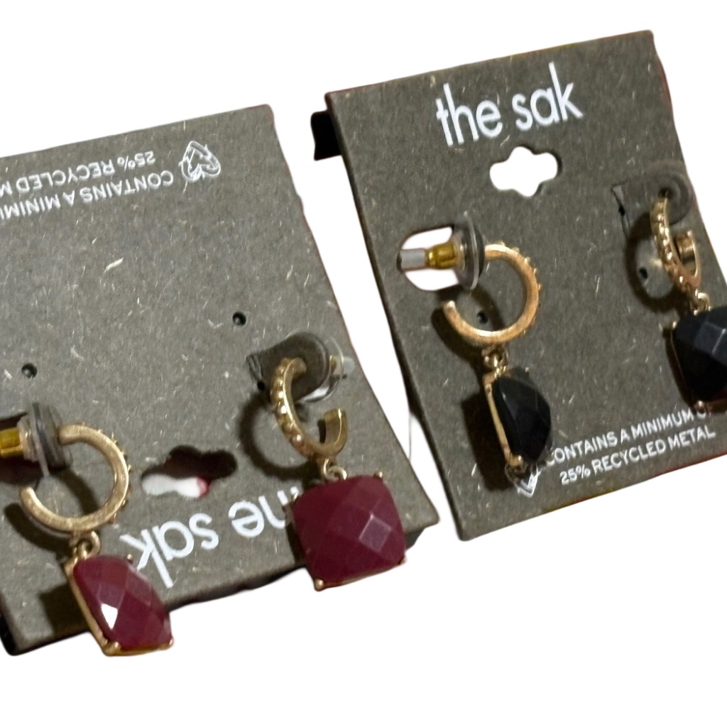 The Sak Earrings 2 Pairs Dangle Hoops Red Black Gold Tone Nwt 15$